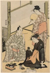 The Actor Matsumoto Koshiro IV with his family, from an untitled series of four prints showing Actors in private life