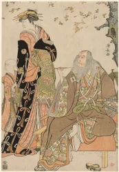 The Actors Ichikawa Danjuro V as Hige no Ikyu, Nakamura Riko as Agemaki, and Ichikawa Ebizo as Agemaki