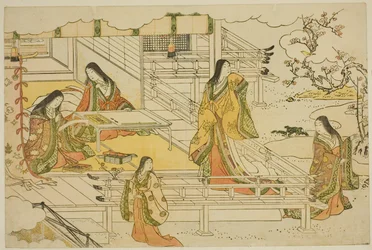 The First Calligraphy of the New Year (Kissho hajime), from the illustrated book "Colors of the Triple Dawn (Saishiki mitsu no asa)"