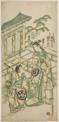 The Actors Ichimura Kamezo I as Urashima Taro and Takinaka Hidematsu I as Kanemoto Gozen in the play "Ichi no Tomi Seiwa Nendaiki," performed at the Ichimura Theater in the fifth month, 1746