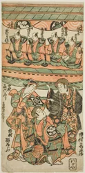 The Actors Ichimura Uzaemon VIII, Ichimura Kamezo I as Wankyu, and Nakamura Kiyosaburo I as Matsuyama in the Play 