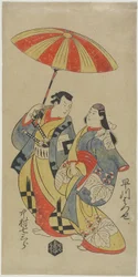 Nakamura Shichisaburo as Chihara Sakonnosuke and Hayakawa Hatsuse as The Courtesan Okuni, August 1702