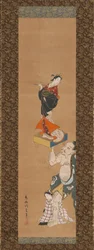 The Warrior Asahina Yoshihide Lifting a Puppet of a Courtesan on a Go Board