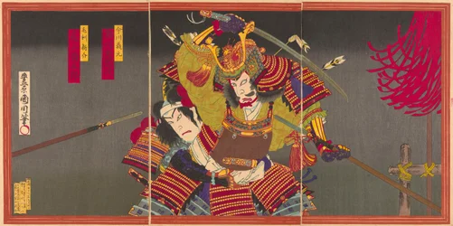 The actors Ichikawa Sadanji I as Imagawa Yoshimoto and Onoe Kikugoro V as Mori Shinsuke
