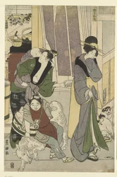 Fish seller (The fourth month, a triptych) (The twelve months by Toyohiro and Toyokuni series)