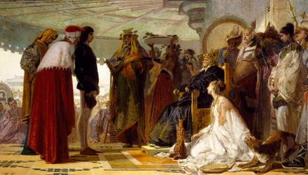 Marco Polo in front of the Great Khan of the Tartars