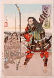 Chinzei Hachirō Tametomo with Two Islanders on the Beach at Ashijima