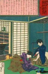 The Geisha Umekichi Imploring Nakajima Seibi to Part from Her and Return to His Studies