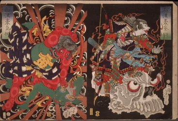 Warrior on Skull; Kintoki Overpowering a Demon