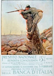 First World War: Italian poster encouraging national borrowing. Illustration by Ugo Finozzi (20th century). 1914-1918. Attention! The use of this work may be subject to a request for authorization to a third party or to the payment of additional fees