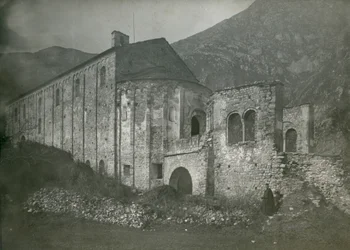 View of Abbey of San Pietro al Monte, Civate, Lombardy, Italy, circa 1910