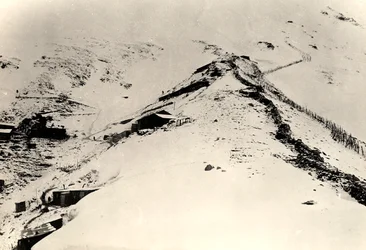 Trenches and fences on the slopes of Monte Nero during World War I