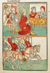 Enfeoffment of the Burgrave of Nuernberg, Friedrich von Hohenzollern, with the March Brandenburg by Emperor Sigismund