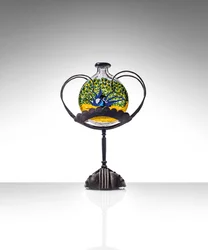 Peacock mosaic vase on stand, c.1922