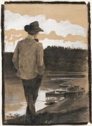 Young Man on a Riverbank (recto); Study of a Wagnerian Scene (verso)