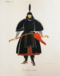 Costume for the Black guards from Turandot by Giacomo Puccini, sketch by Umberto Brunelleschi (1879-1949) for the first performance of the opera at the Teatro alla Scala in Milan, April 25
