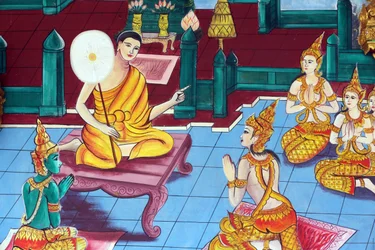 Wat Inpeng Buddhist Temple. Painting Depicting the Life Story of Shakyamuni Buddha, Vientiane, Laos