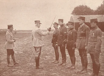A French General Conferring Decorations on Aviators