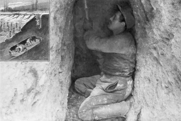 A French sapper digging a tunnel to place a mine under the enemy lines, France