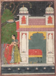 A Heroine Plucking a Flower: Page from a Dispersed Nayikabheda