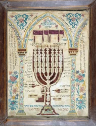 A Misrach, indicating the direction of Jerusalem in Jewish Homes, representing the Menorah