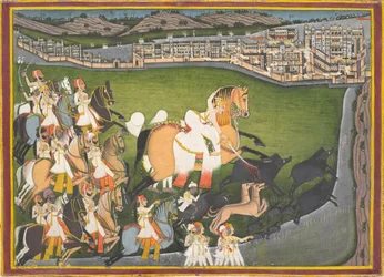 A Prince Hunting Boars with His Retinue