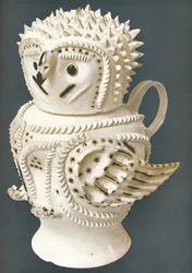 A Salt-Glaze Owl used as a jug, the head for a cup