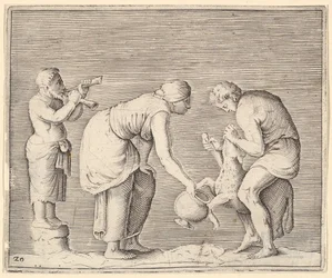 A Woman Collecting Blood from a Sheep