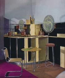 A cocktail bar by the British Vitrolite Company of London, designed by Kenneth Cheesman