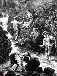 A group of young people fishing