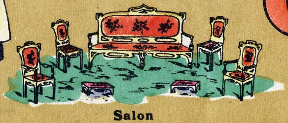 A Living Room with Armchair, Chairs and Footrest. Illustrated Alphabet. Imageries Reunited in Jarville-Nancy, Beginning of the 20th Century