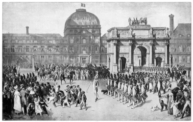 A military parade through Paris, France