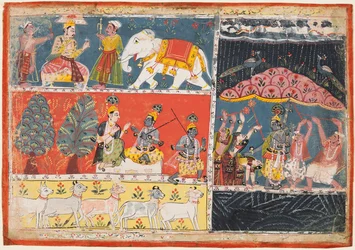 A Page from the Bhagavata Purana: Indra Sends a Torrent of Rain, Krishna Lifts Mt. Govardhana