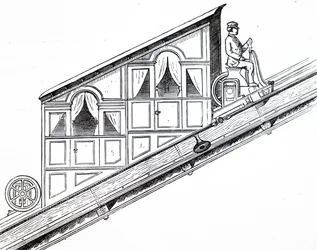 A side elevation of the car on the Vesuvius funicular railway
