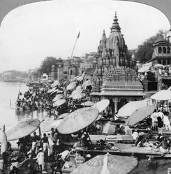 A Temple and Ghats on the Ganges at Benares, Varanasi, India