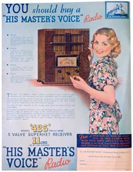 Advert for His Masters Voice radios, 1936