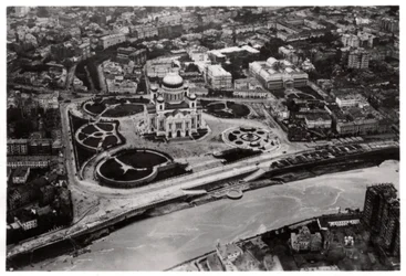 Aerial View of the Cathedral of Christ the Saviour, Moscow, USSR, from a Zeppelin