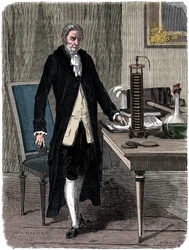 Alessandro Volta demonstrating his electric pile battery