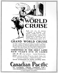 An advertisement for a Canadian Pacific world cruise