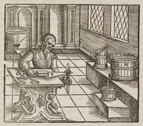 Analysis of Saltpeter, Used in Gunpowder and for Meat Preservation - Engraving from Description of Ores and Principal Mining Methods, by Lazarus Ecker