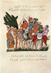 Arabian Travellers on Camels, Being Greeted at the End of Their Journey