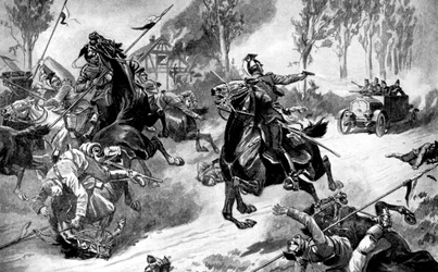 Armoured Belgian Troops Under Attack by Uhlans, First World War