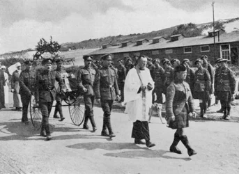 Army Chaplain Officiating at Funeral of Nurse Killed in Air Raid on British Base near Etables