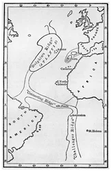 Atlantis: a map showing the location of the mythical continent, c1882 1956