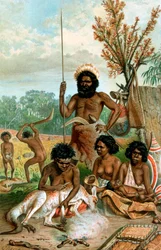 Australian Aborigines Butchering a Kangaroo