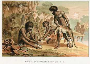 Australian Natives Preparing Meal from an Animal They Have Hunted