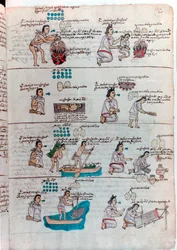 Aztec education of boys left and girls right