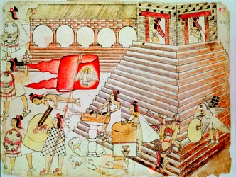 Aztec Warriors Defending the Temple of Tenochtitlan Against Conquistadors