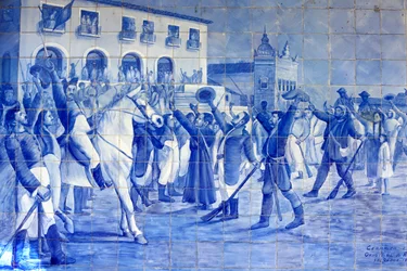 Azulejo mosaic depicting Cachoeira people cheering Prince Pedro, who led Brazil to independence, Cachoeira, Brazil