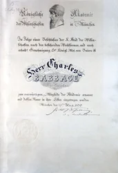 Babbage Diploma from Konigliche Akademie der Wissenschaften Munchen